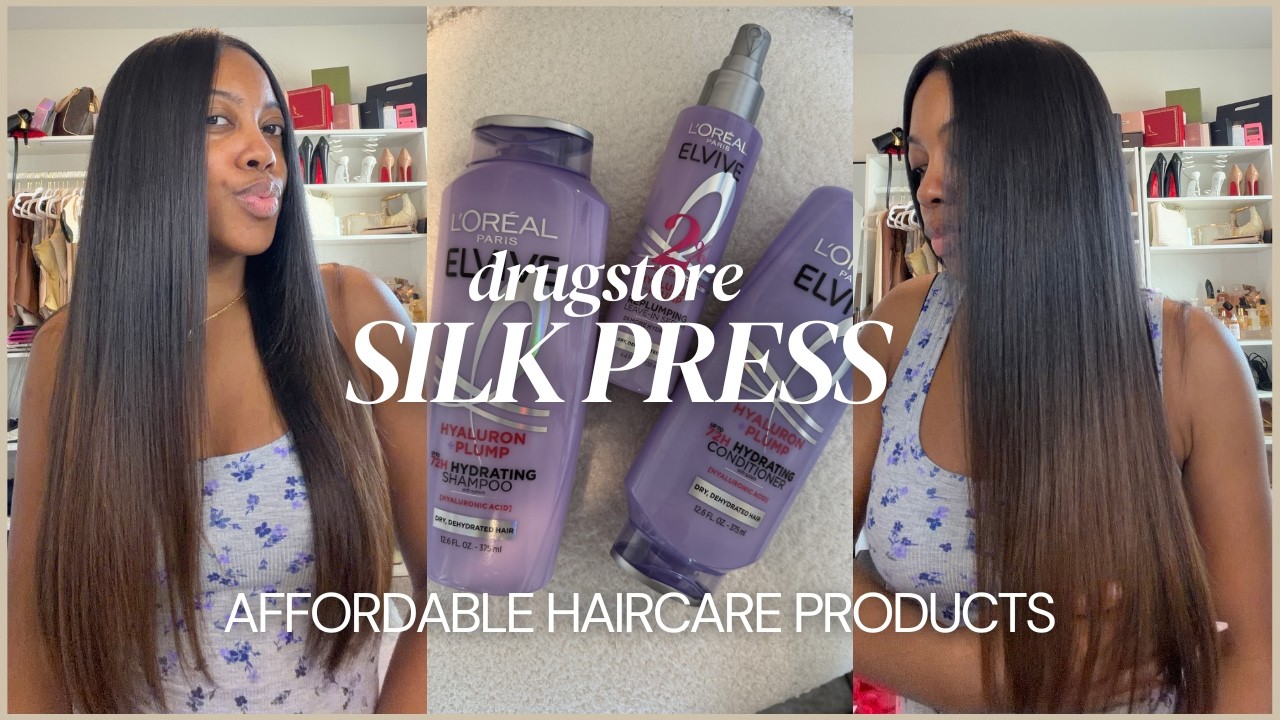 Straight Hair Natural Silk Press Routine | Drugstore Product Review | L'Oreal Elvive